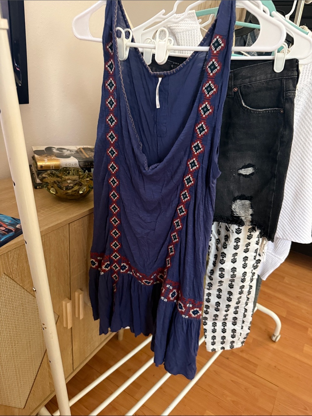 Free People Navy Sleeveless Tunic with Embroidered Band